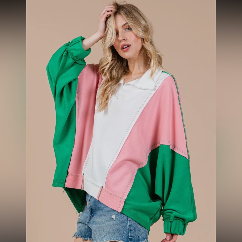 Contrast Collared Oversized Sweatshirt - Picture 4 of 7